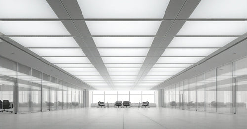 Office interior comparing tunable white lighting at warm and cool colour temperatures