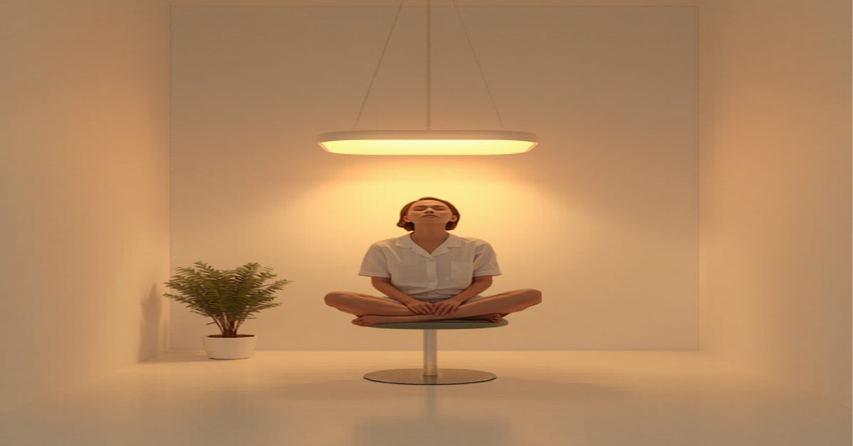 Bright light therapy lamp on a desk, clinical comparison of light therapy versus antidepressants for SAD